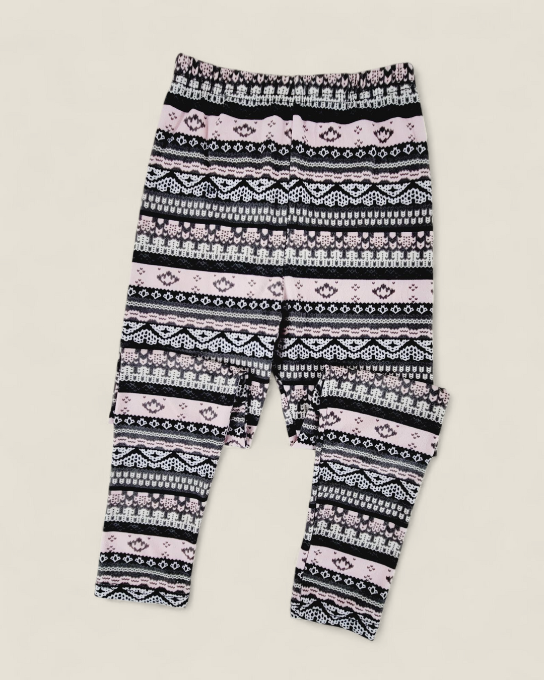 PINK & GREY PATTERNED LEGGINGS GIRLS APPROX 6-7Y PRE-LOVED