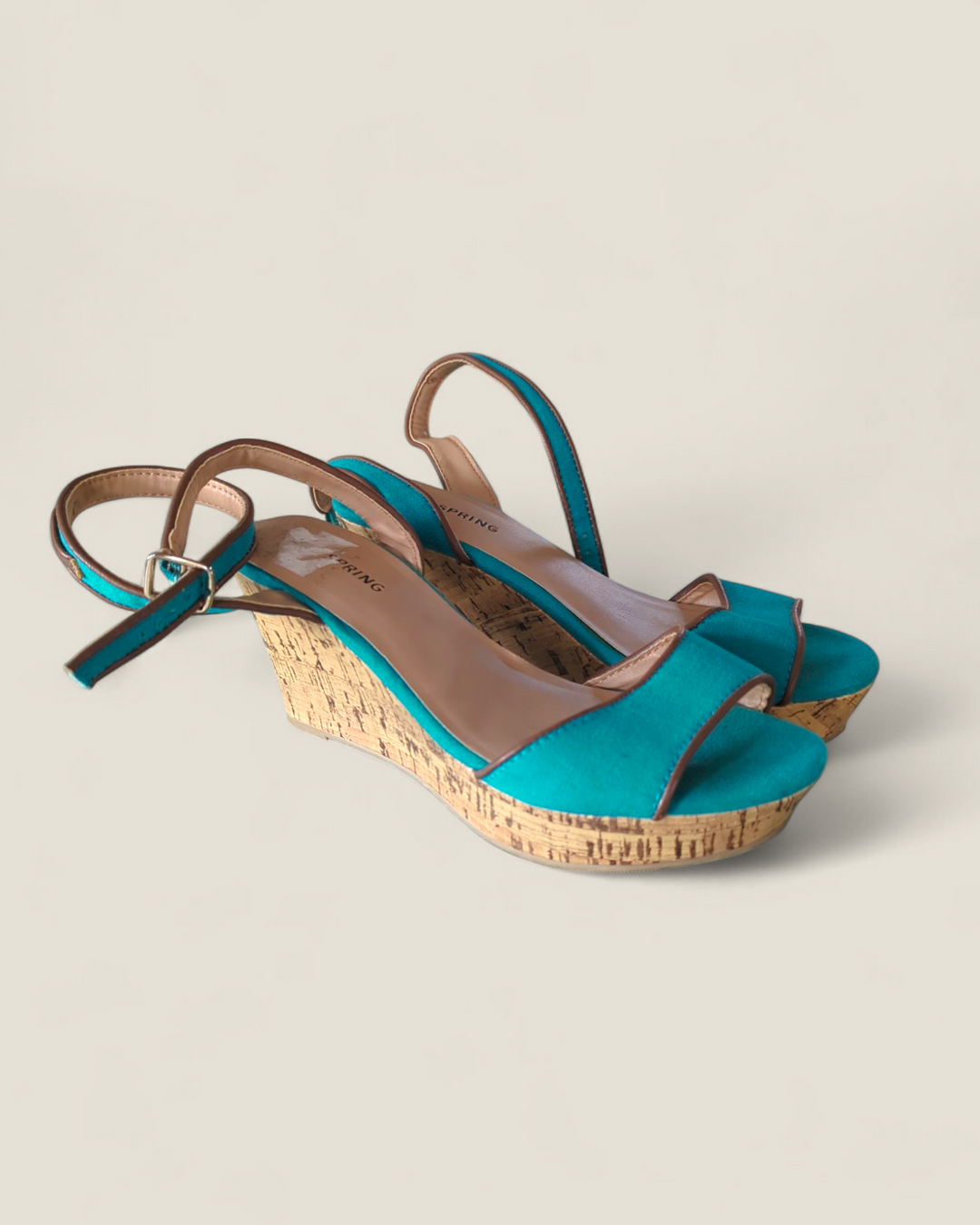 CALL IT SPRING TEAL CORK WEDGE HEELS LADIES SIZE 6 PRE-LOVED