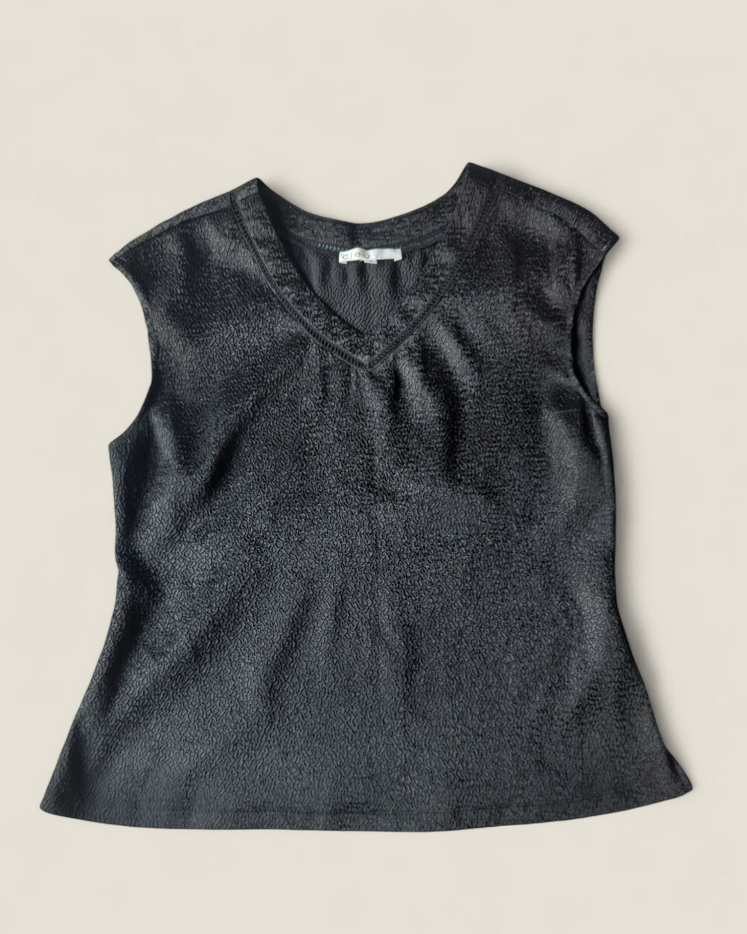 CLEO BLACK SLEEVLESS TEXTURED TOP LADIES LARGE PRE-LOVED
