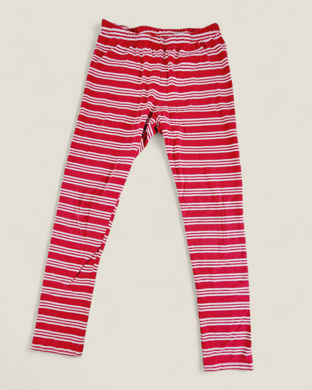 CHILDRENS PLACE RED STRIPED LEGGINGS 7-8Y PRE-LOVED