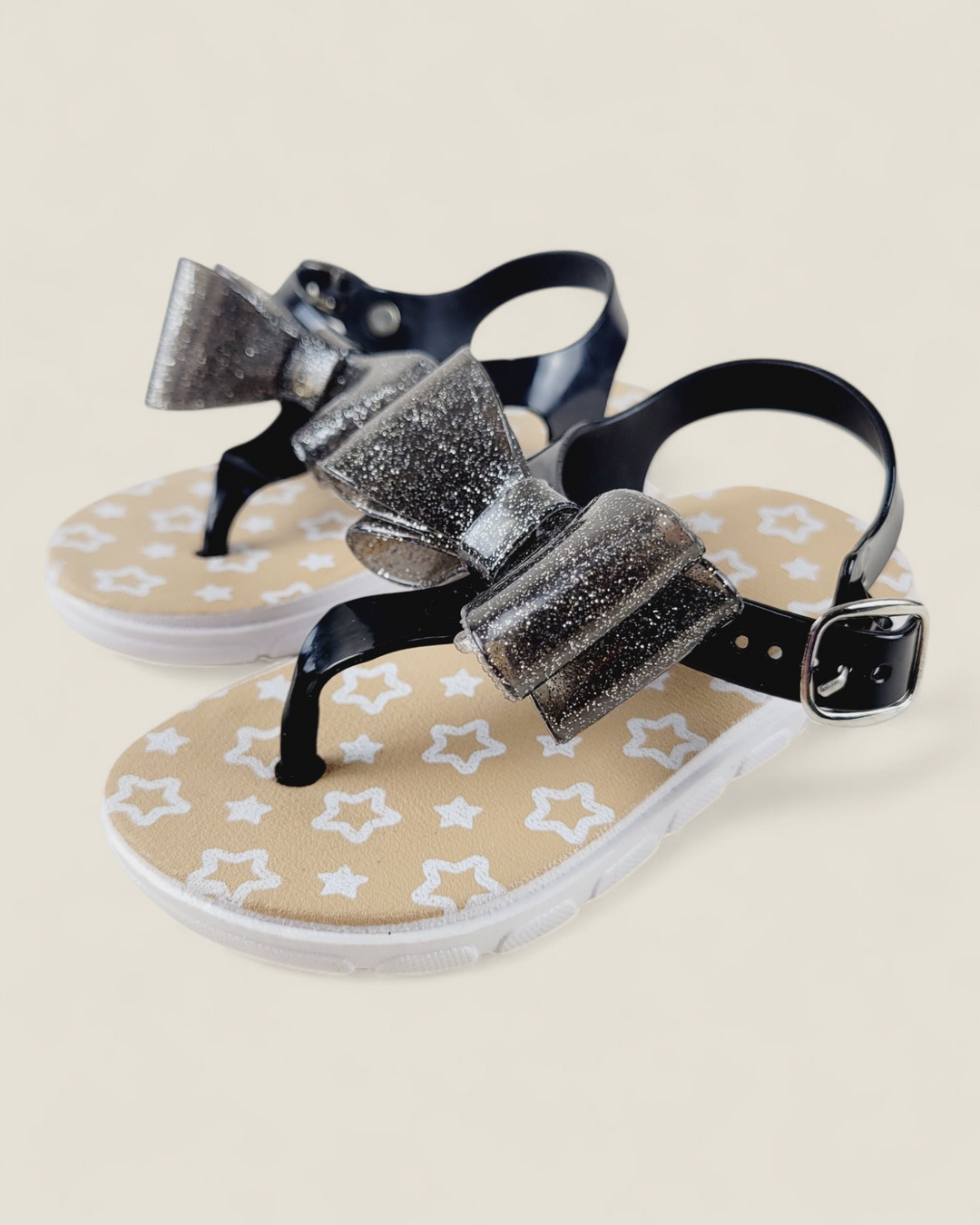 BLACK GLITTER BOW SANDALS 7/8 PRE-LOVED