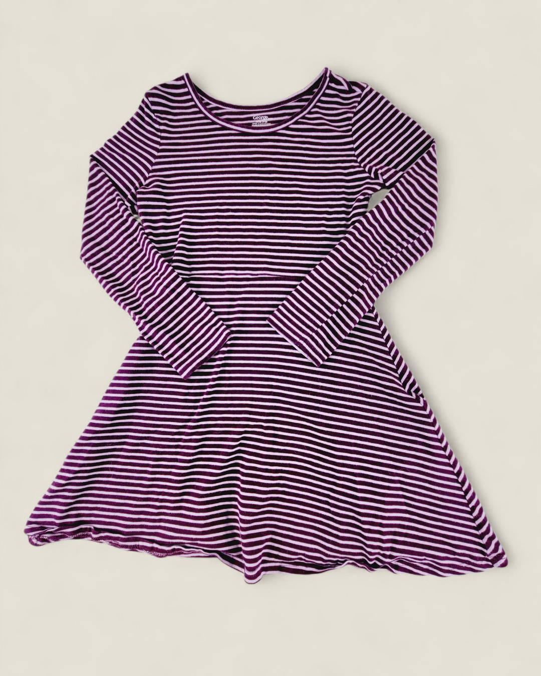 GEORGE STRIPED PURPLE DRESS GIRLS 7-8Y PRE-LOVED