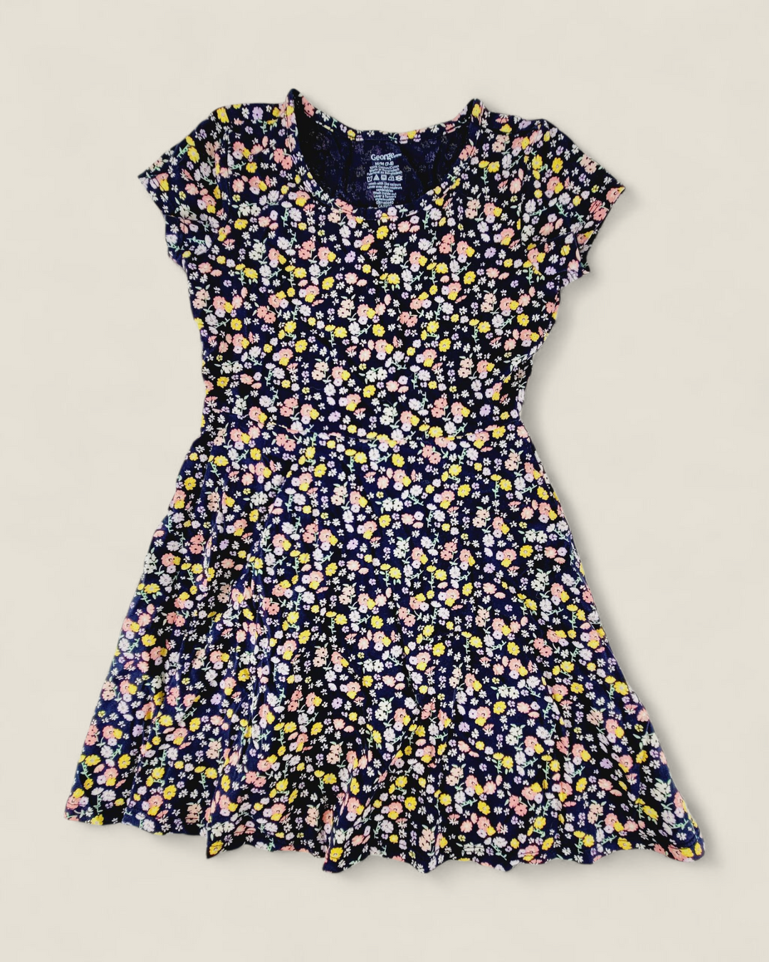 GEORGE NAVY FLORAL DRESS GIRLS 7-8Y PRE-LOVED