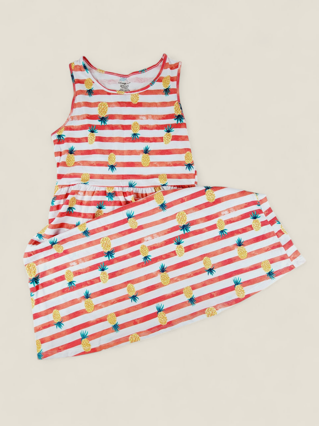GEORGE PINEAPPLE STRIPED DRESS 14-16Y PRE-LOVED