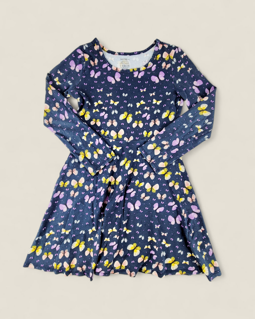 GEORGE NAVY BUTTERFLY DRESS GIRLS 7-8Y PRE-LOVED