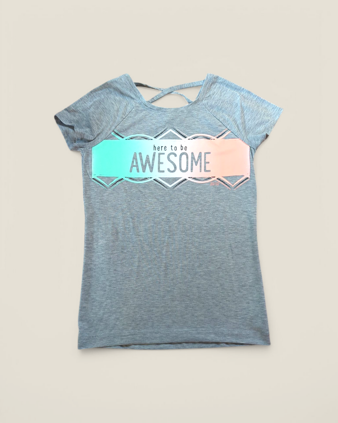 JUSTICE AWESOME GREY TSHIRT 16Y PRE-LOVED