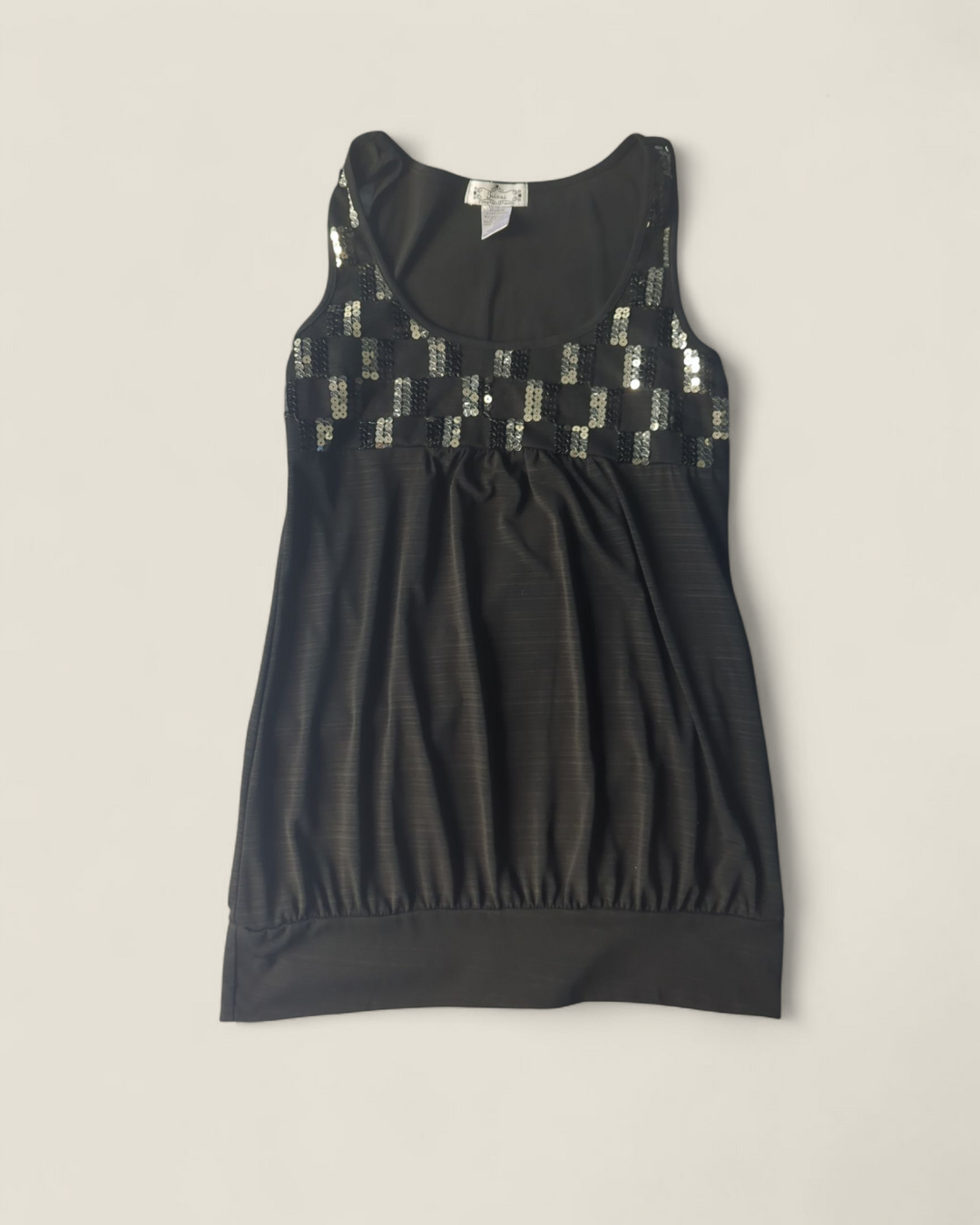 TRIXXI BLACK SEQUINED TANK LADIES LARGE PRE-LOVED