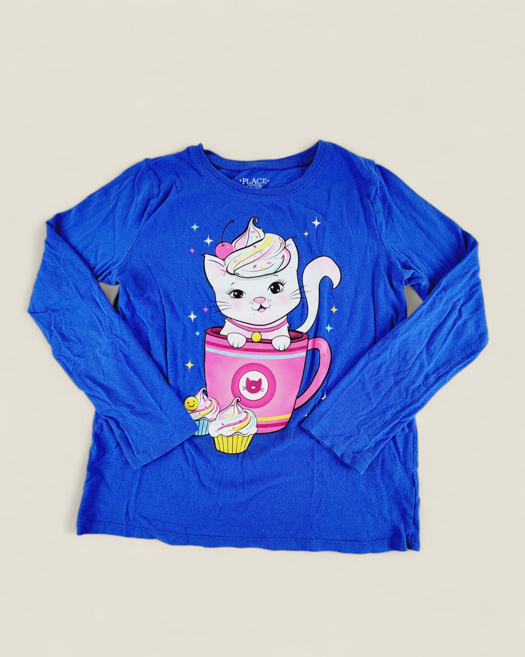 CHILDRENS PLACE CUPCAKE CAT LONG SLEEVE TOP 10-12Y PRE-LOVED