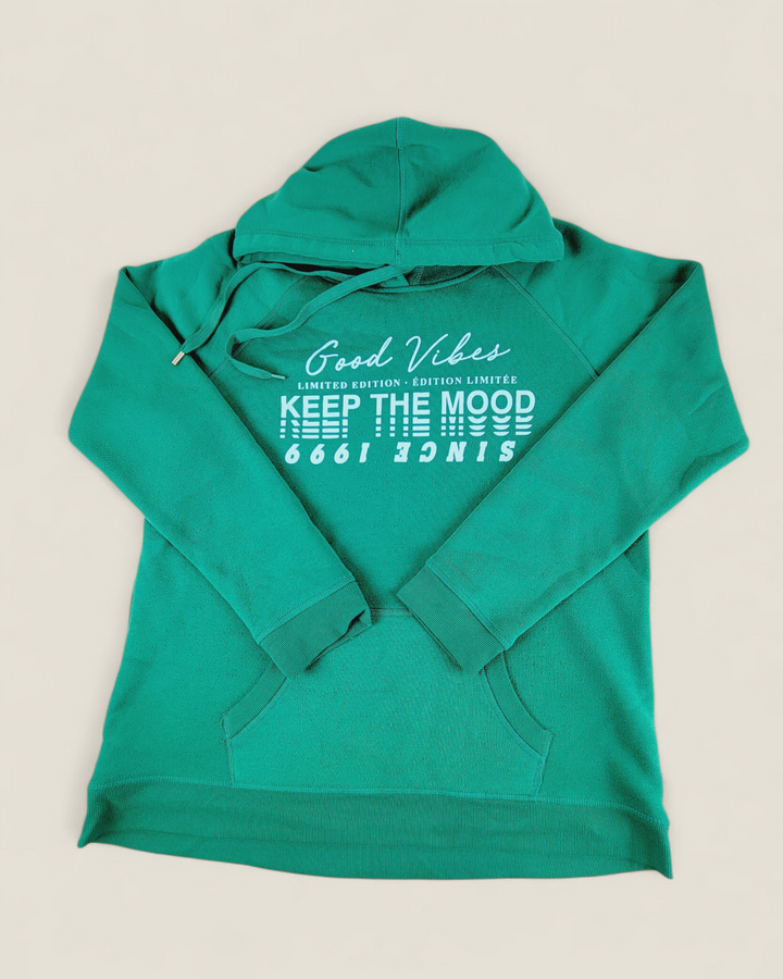 ARDENE GOOD VIBES GREEN HOODIE LADIES XL PRE-LOVED