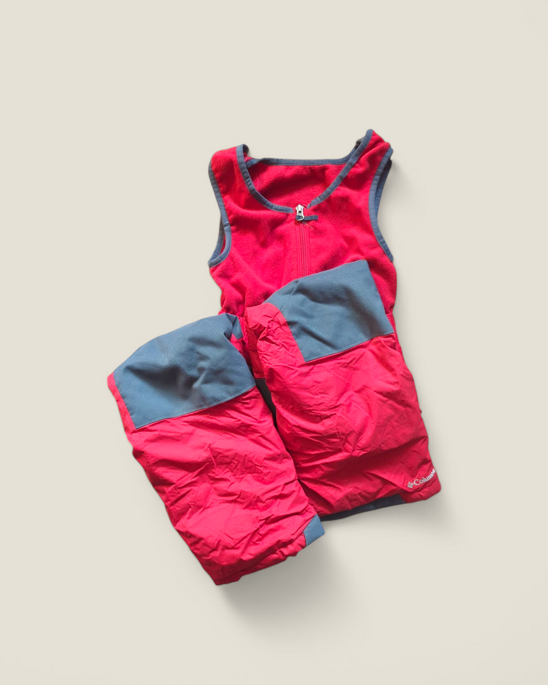 COLUMBIA RED & GREY UNISEX SNOWPANTS KIDS XS PRE-LOVED