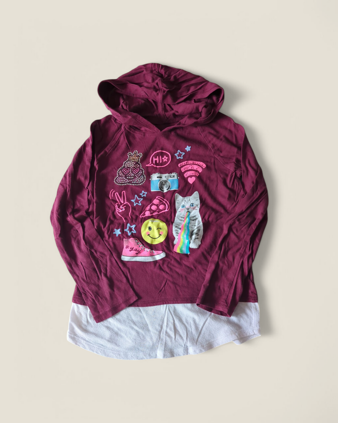 JUSTICE MAROON HOODED TOP 8Y PRE-LOVED