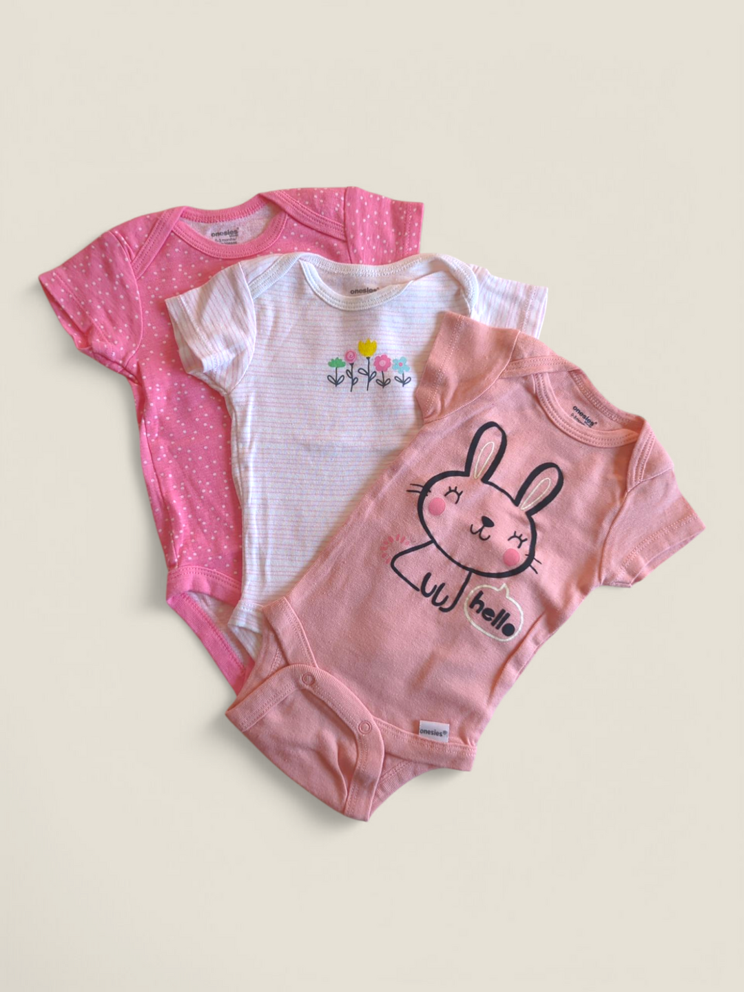 ONESIES BRAND 3 PACK ONESIES BUNNY 0-3M PRE-LOVED
