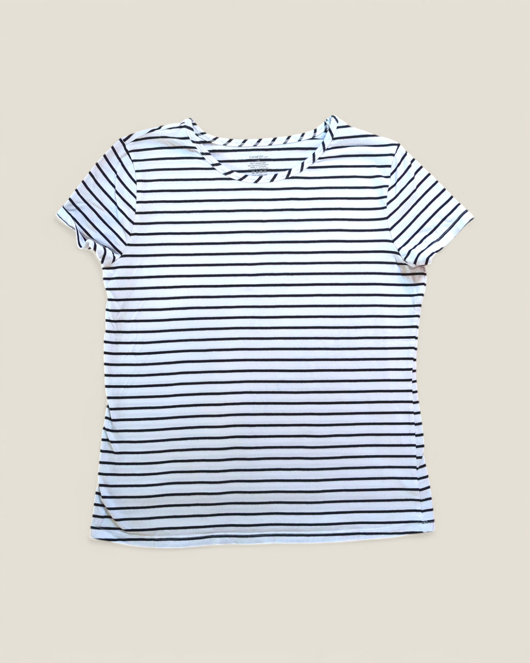 GEORGE LADIES WHITE & BLACK STRIPED TSHIRT LARGE PRE-LOVED