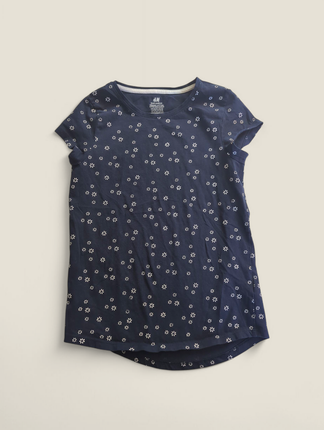 H&M ORGANIC COTTON NAVY FLORAL TSHIRT 8-10Y PRE-LOVED
