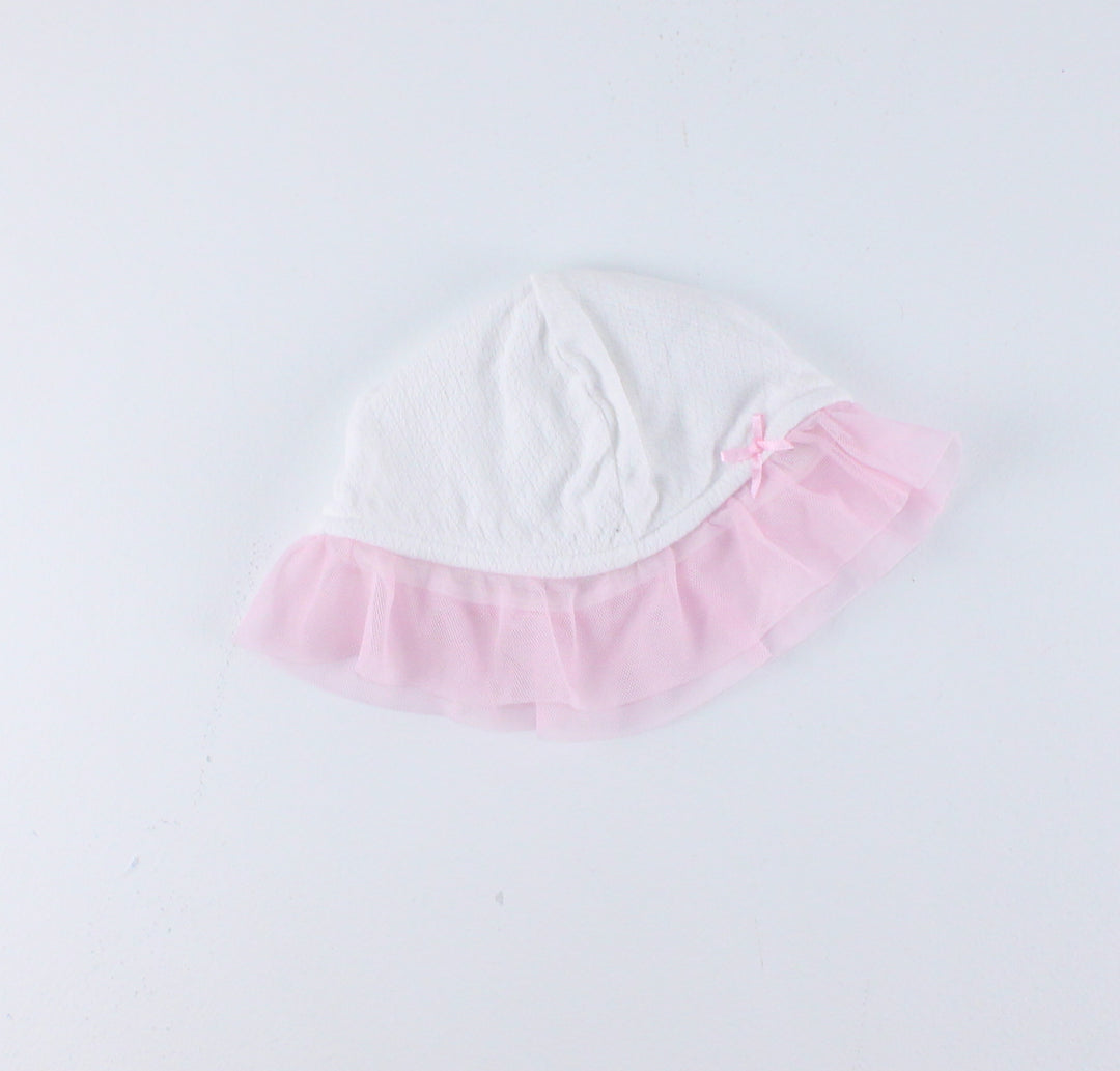 WHITE AND PINK TULLE BEANIE 9M PRE-LOVED