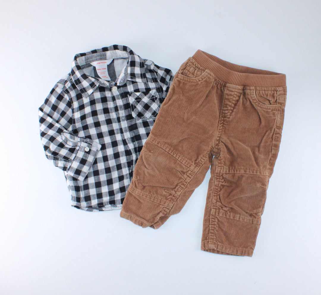 JOE FRESH PLAID OUTFIT 6-12M EUC