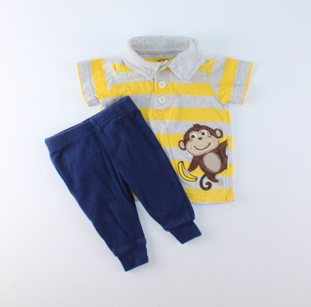 CARTERS YELLOW MONKEY BUM OUTFIT NEWBORN EUC