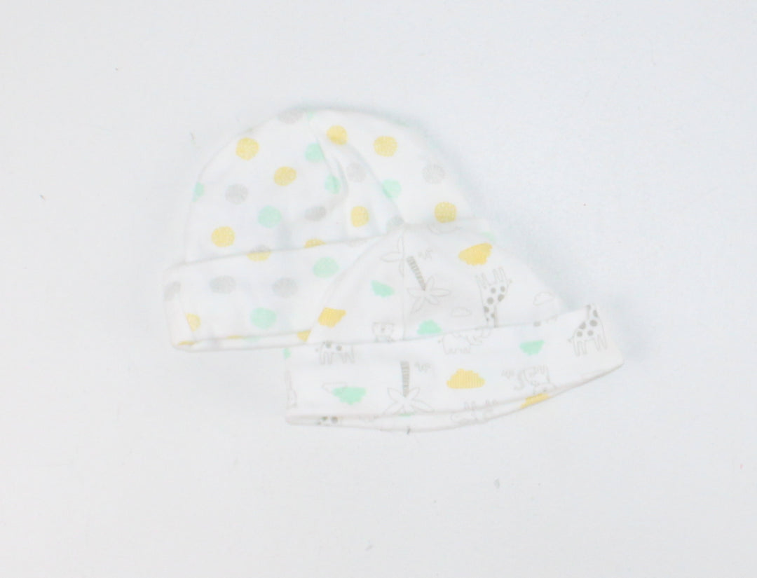 2 PACK NEUTRAL CRIB BEANIES 0-9M EUC