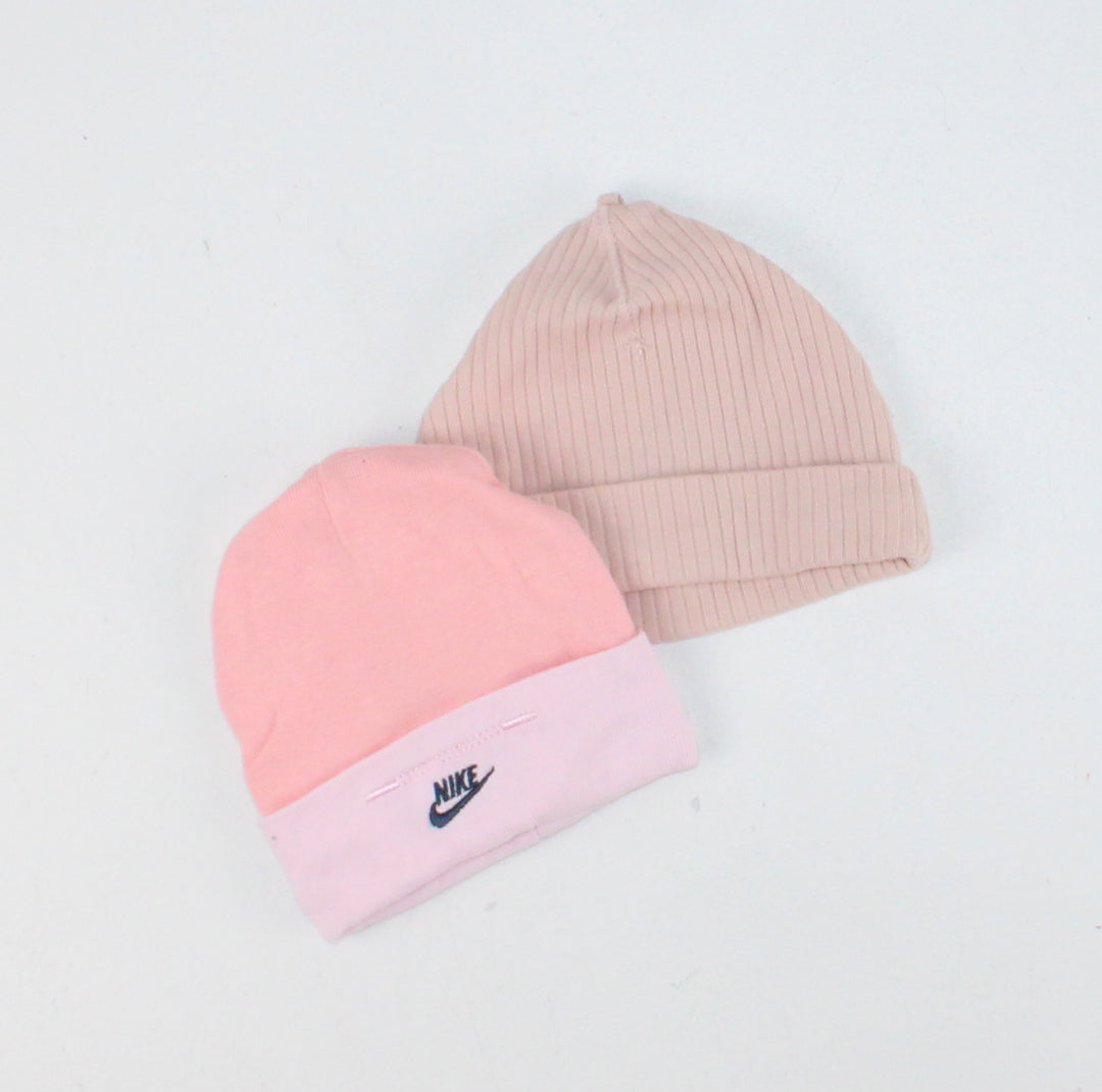 2 PACK PINK CRIB BEANIES 0-6M EUC