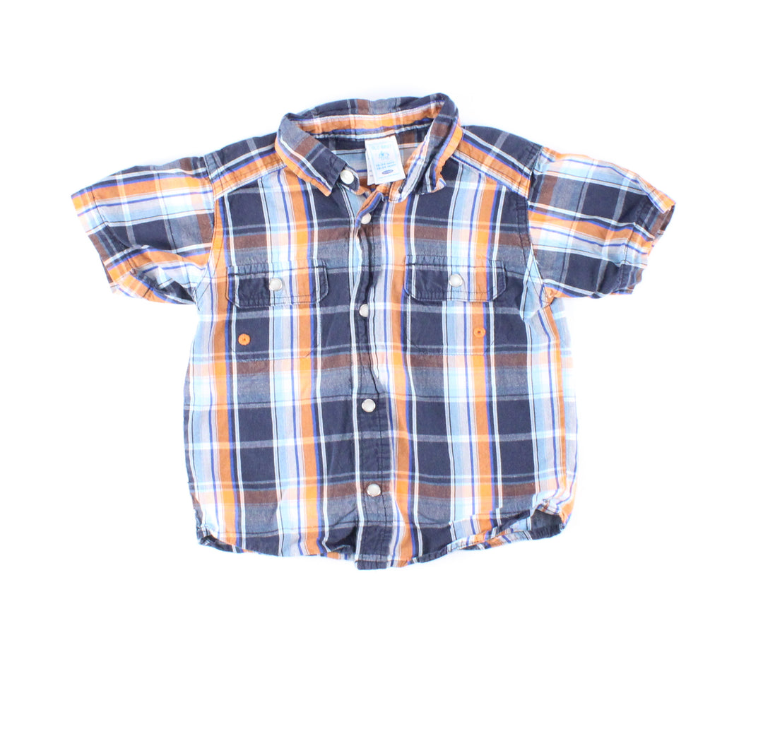 OLD NAVY PLAID TOP ORANGE/BLUE 18-24M PRE-LOVED