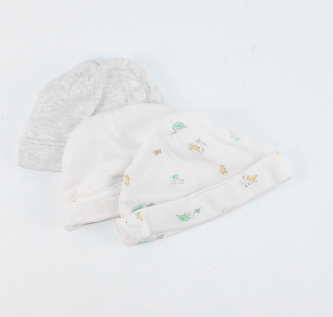 3 PACK CRIB NEUTRAL BEANIES 0-3M VGUC