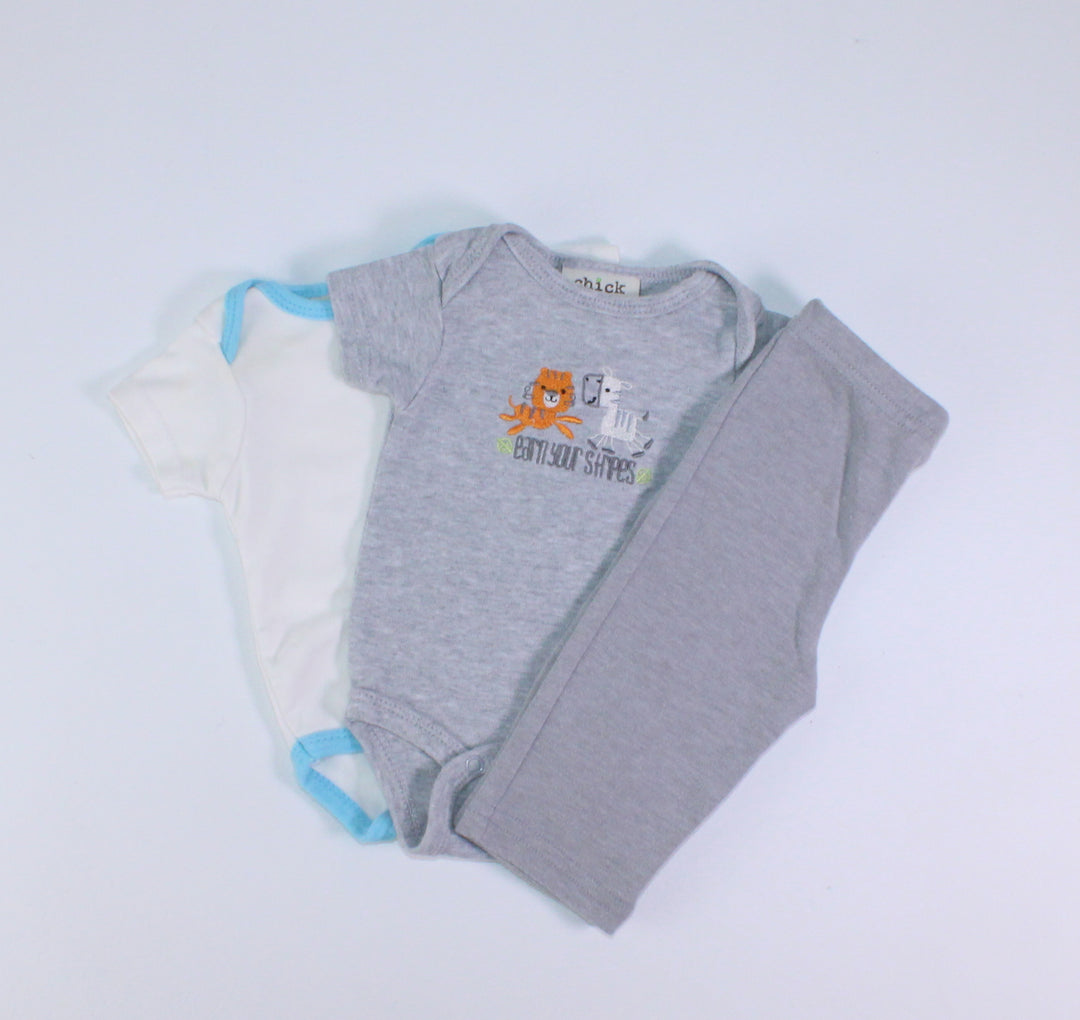 CHICK PEA EARN YOUR STRIPES 3PK OUTFIT 0-3M VGUC