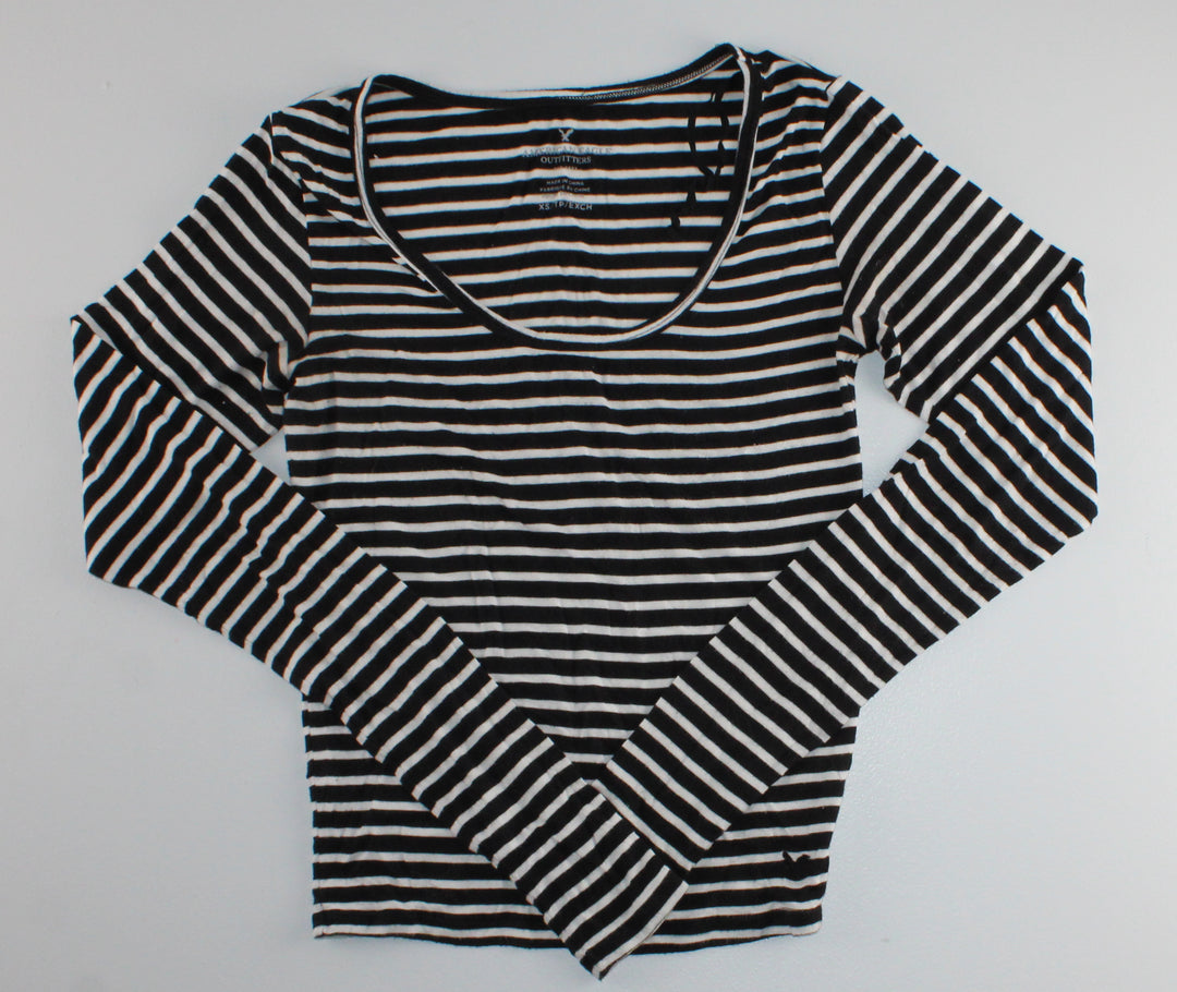 AMERICAN EAGLE BLACK STRIPED STRETCH TOP LADIES XS EUC