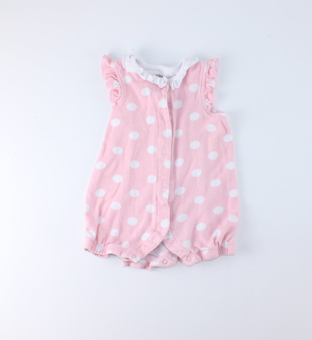 LITTLE ME PINK POLKA DOT ROMPER 6M PRE-LOVED