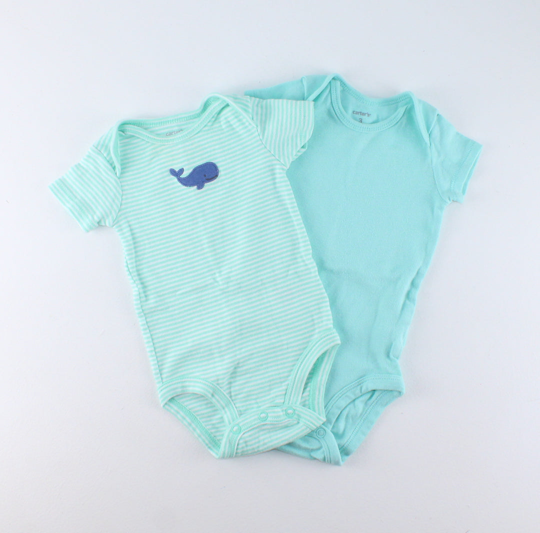 CARTERS 2 PACK WHALE ONESIES 3M PRE-LOVED