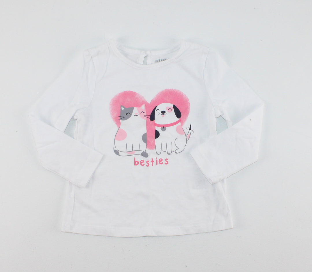 JOE FRESH WHITE ANIMAL LOVE TOP 12-18M PRE-LOVED PLAY COND.