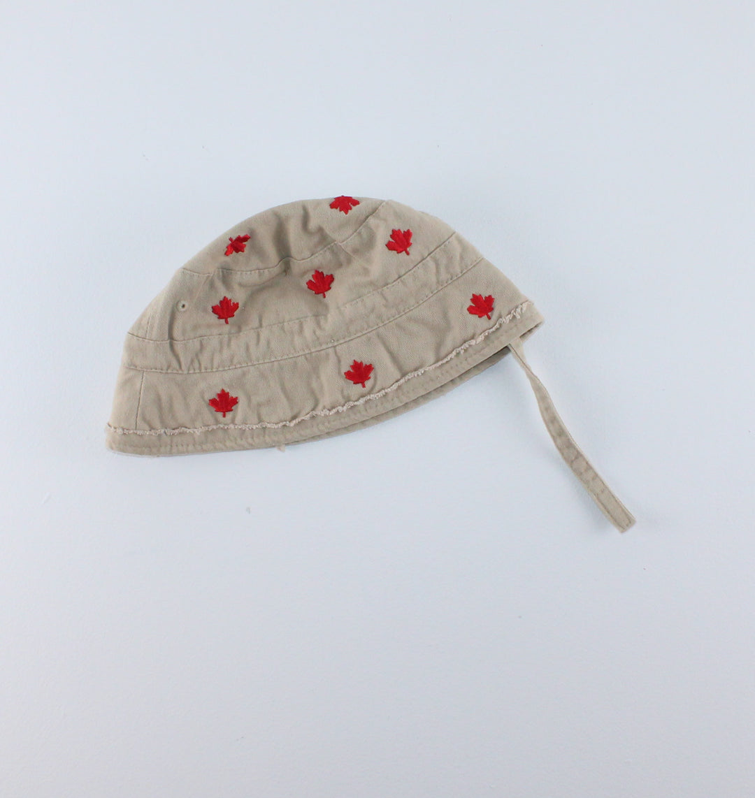 TAN MAPLE LEAF HAT WITH STRAP APPROX 12-18M PRE-LOVED