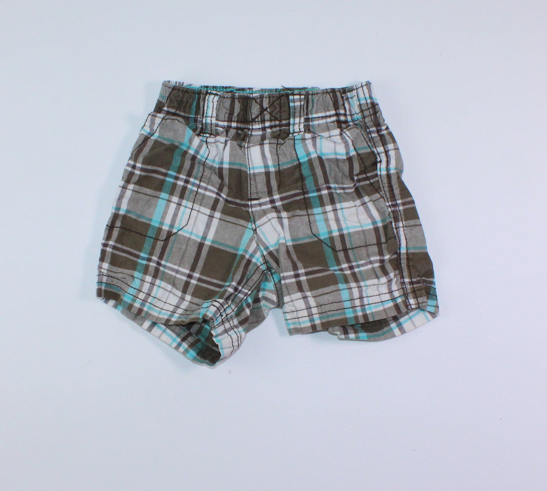 CARTERS BROWN PLAID SHORTS 12M EUC