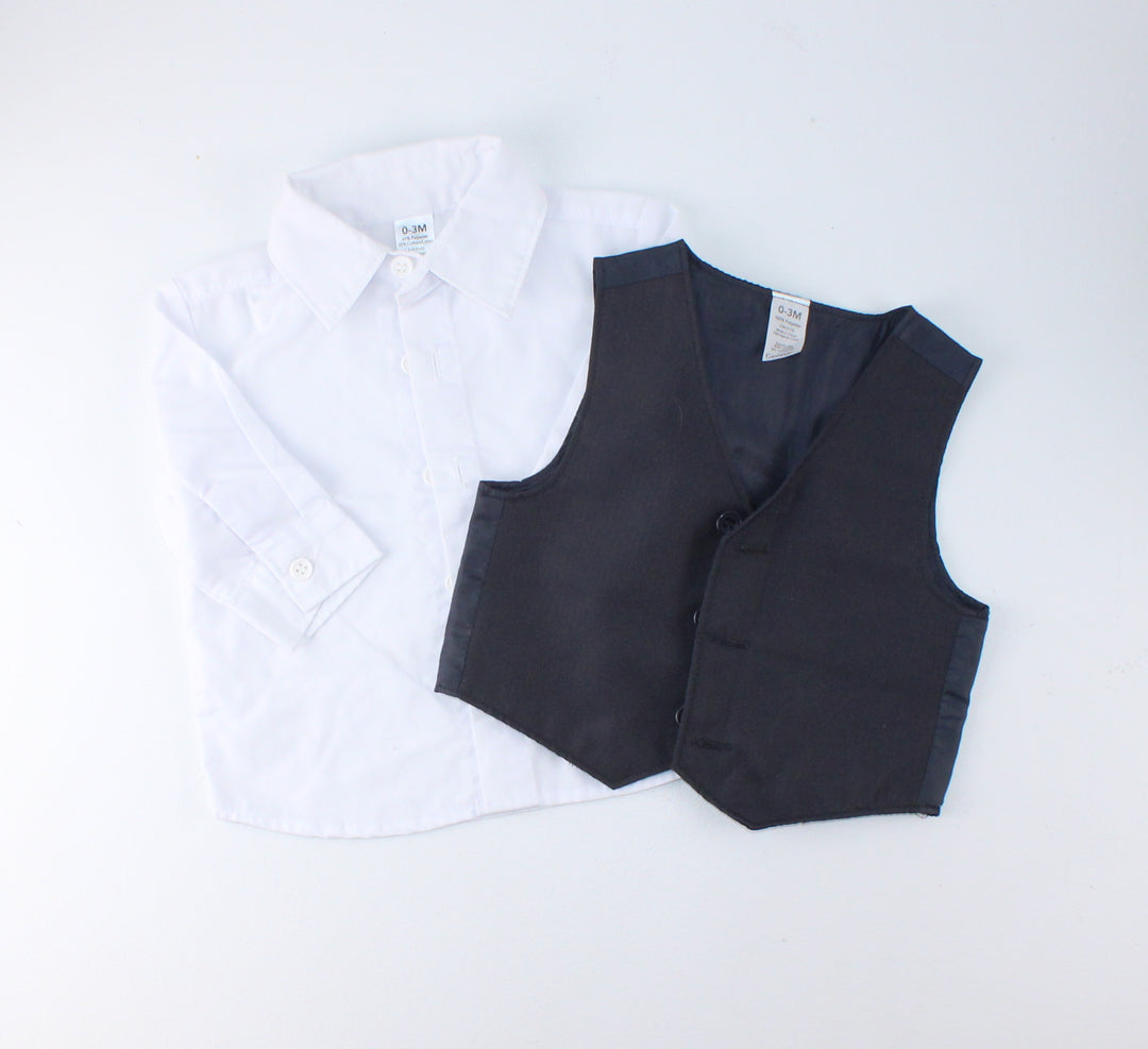 GEORGE DRESS SHIRT & VEST SET 0-3M EUC