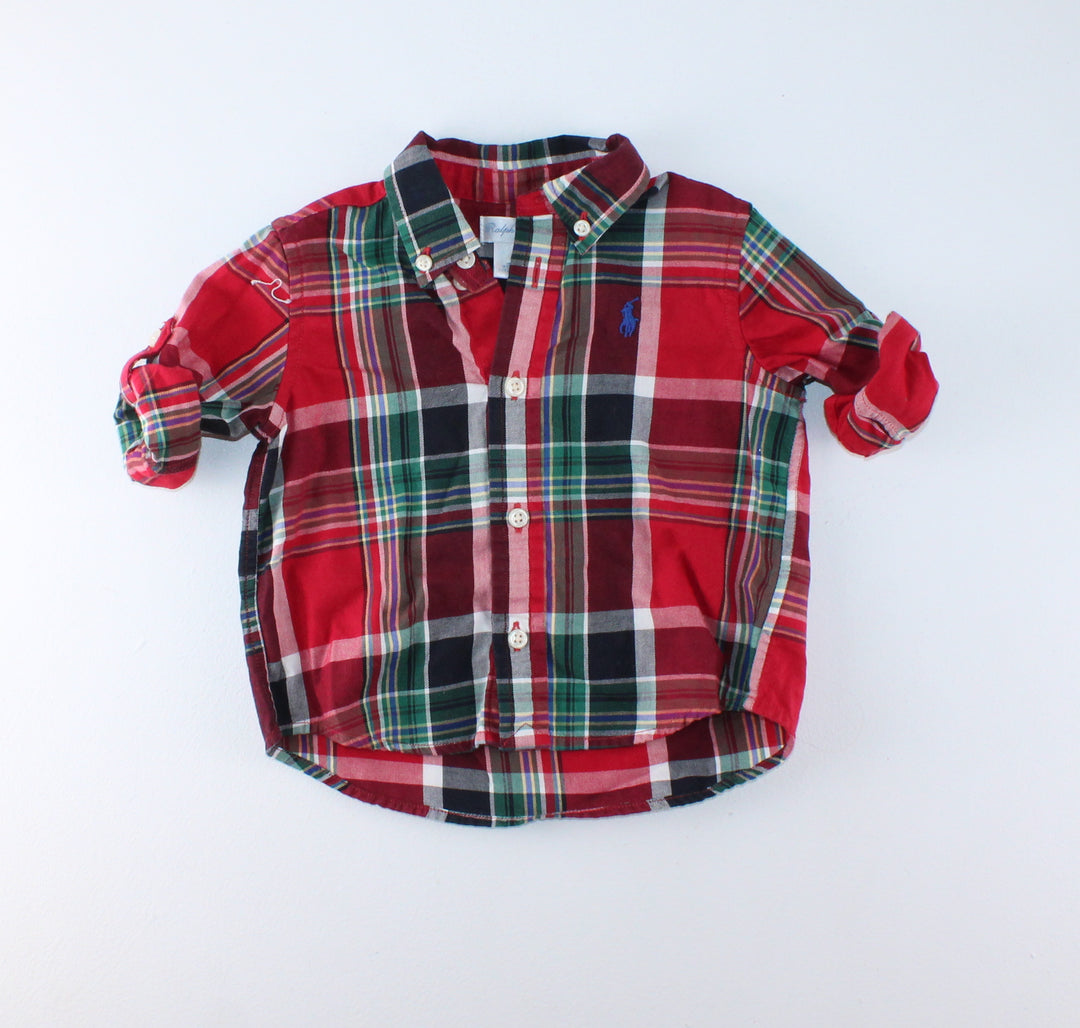 RALPH LAUREN PLAID TOP 6M EUC