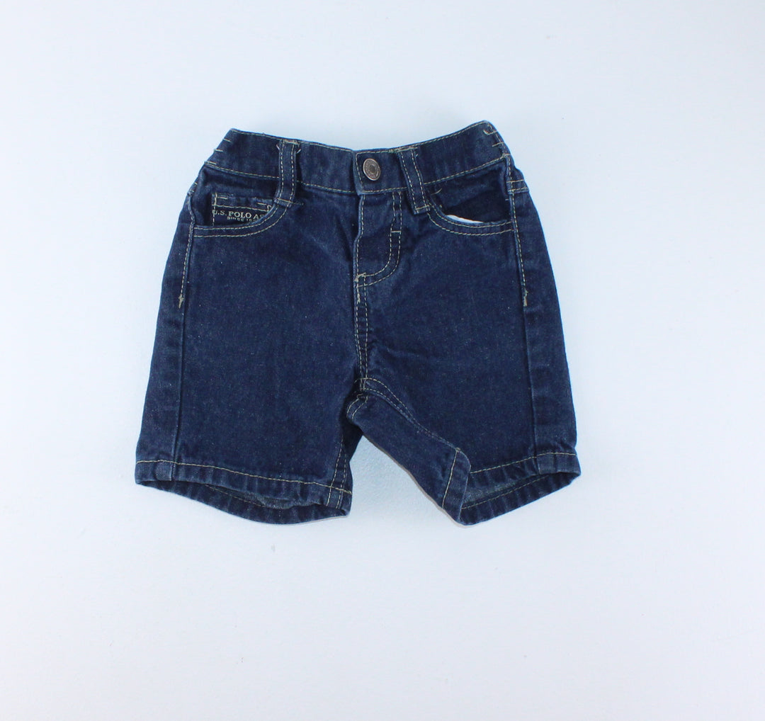 US POLO ASSN DENIM SHORTS 6/9M EUC