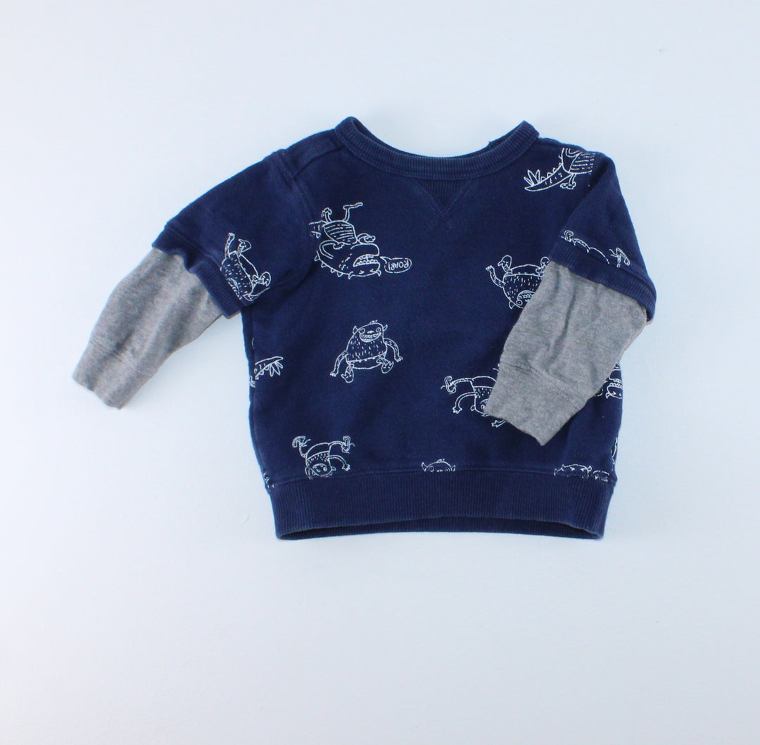 CARTERS NAVY MONSTER SWEATER 12M EUC/VGUC