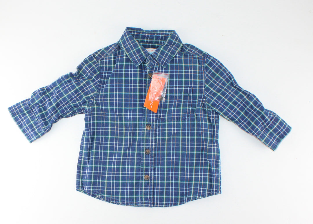 JOE FRESH BLUE PLAID SHIRT 1Y NWT