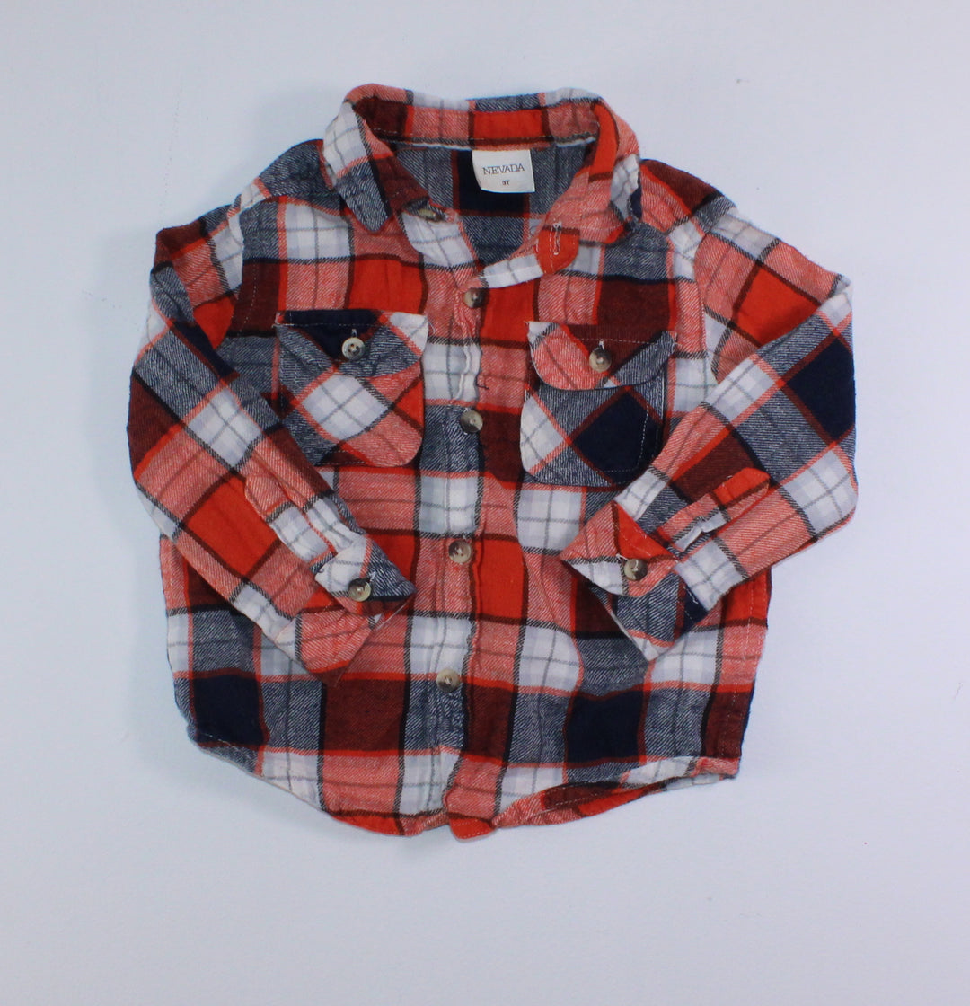 NEVADA ORANGE PLAID TOP 3Y EUC