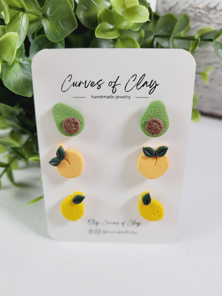 Curves of Clay, Everyday Stud Earrings 3 Pack