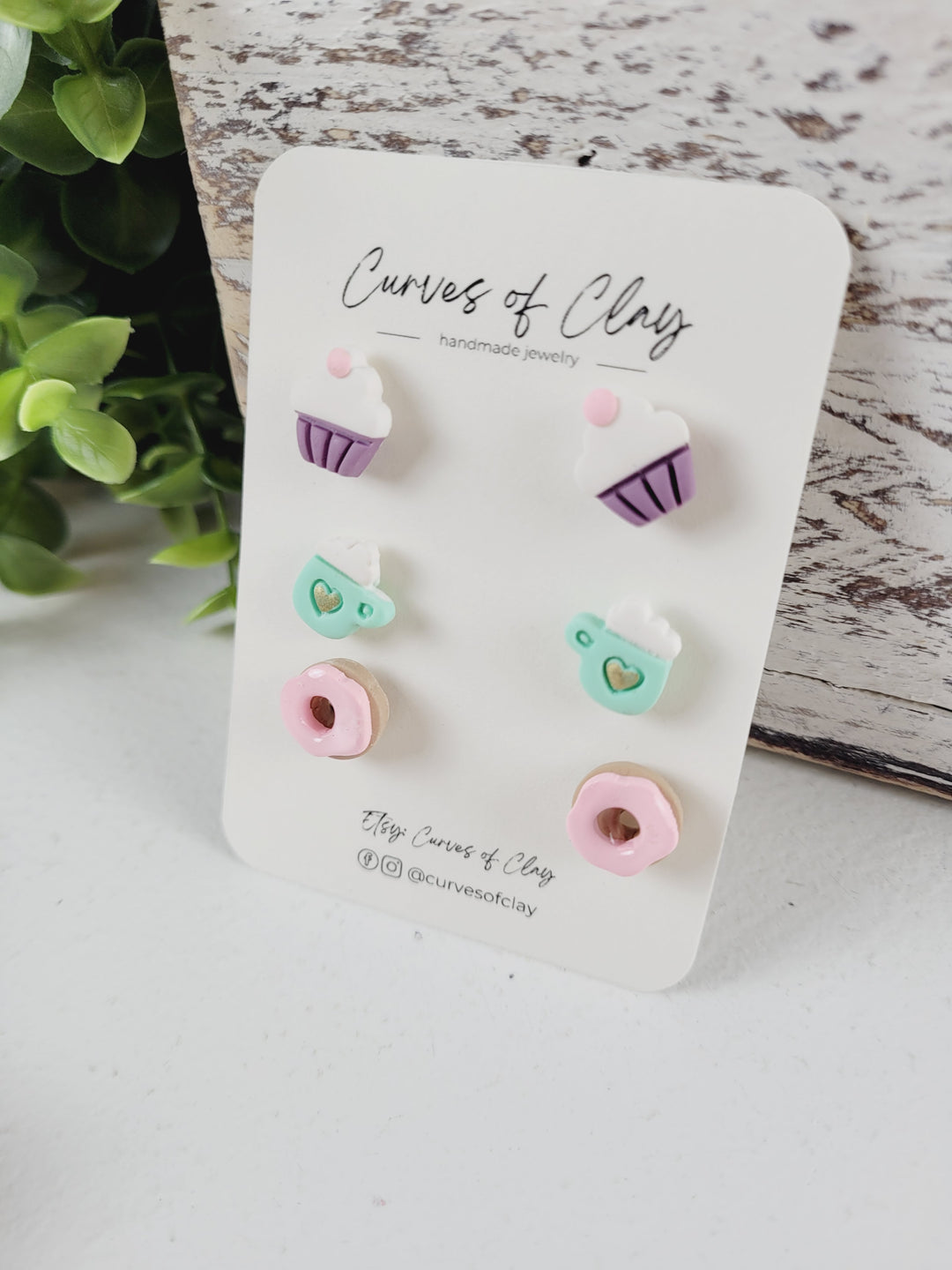 Curves of Clay, Everyday Stud Earrings 3 Pack