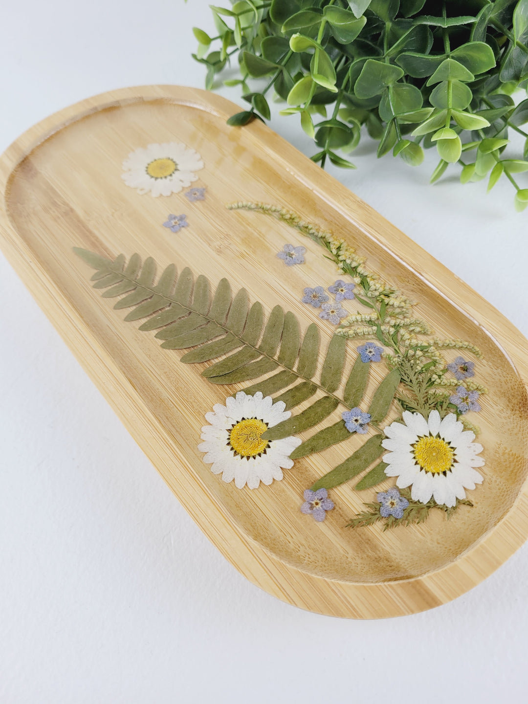 Kristi Scott Art, Bamboo Oval Trays with Flowers in Resin