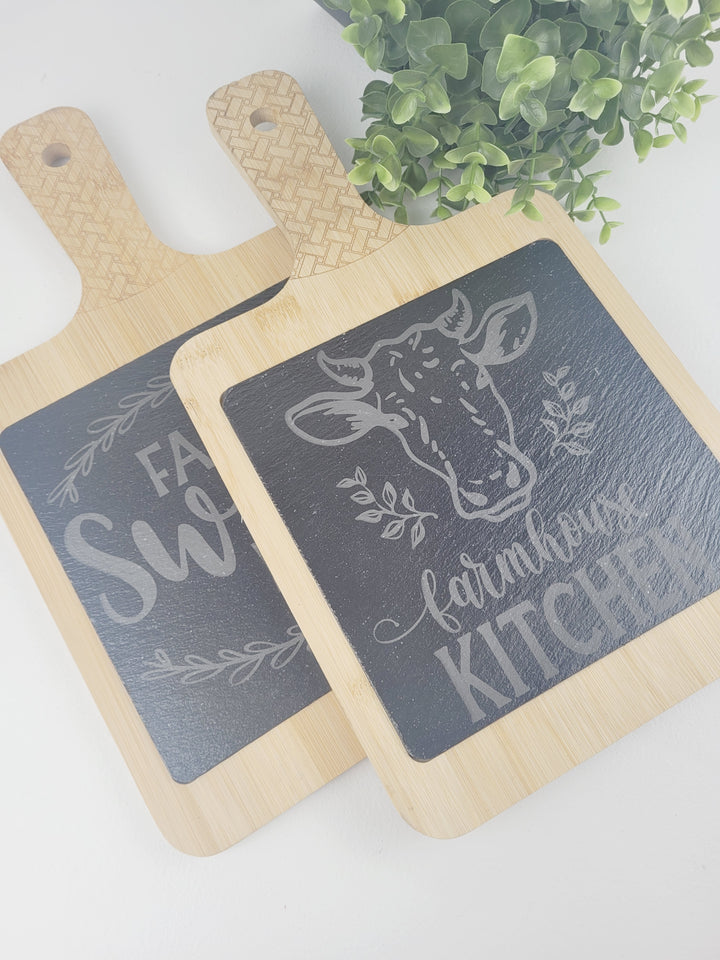 The Crafty Nerd, Slate & Bamboo Engraved Serving Trays