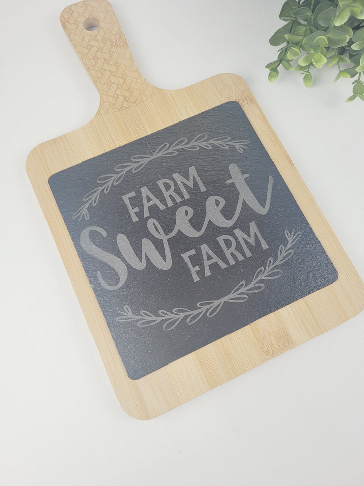 The Crafty Nerd, Slate & Bamboo Engraved Serving Trays