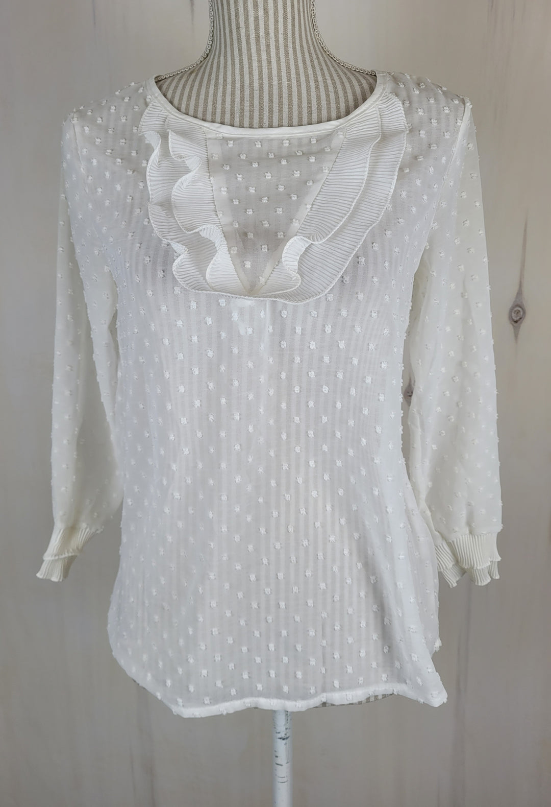 FASHION COLLECTION SHEER WHITE BLOUSE BLOUSE SMALL EUC