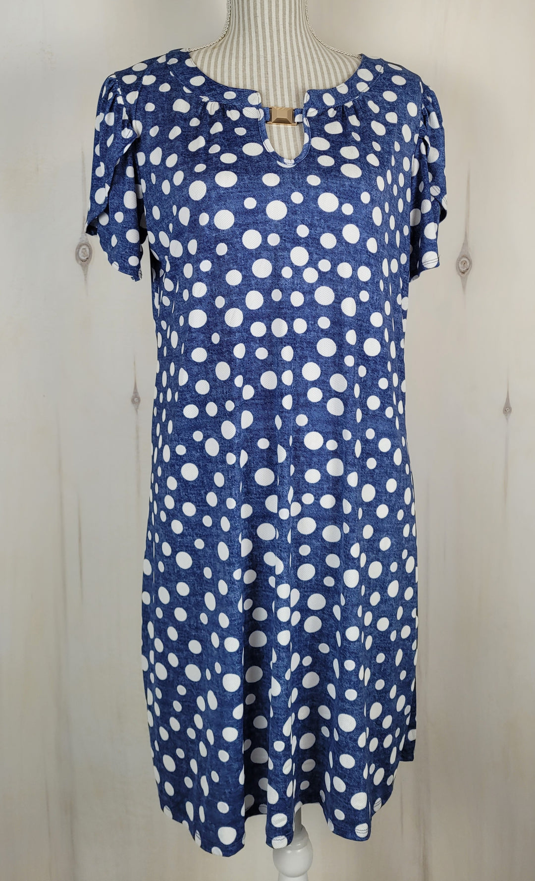 PENSEPTION BLUE POLKA DOT DRESS LADIES LARGE EUC