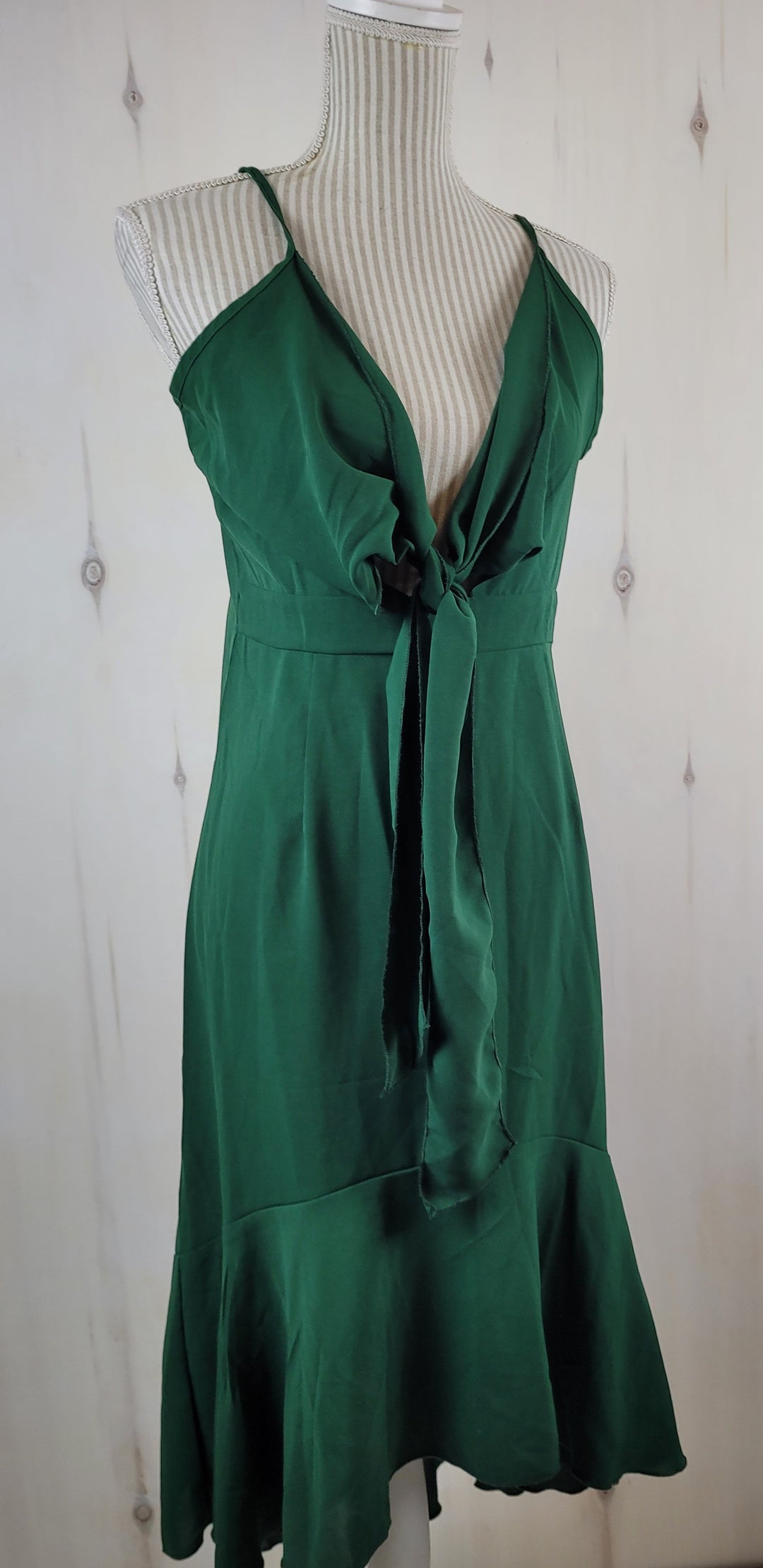 SHEIN EMERALD GREEN TIE BACK DRESS LADIES LARGE EUC