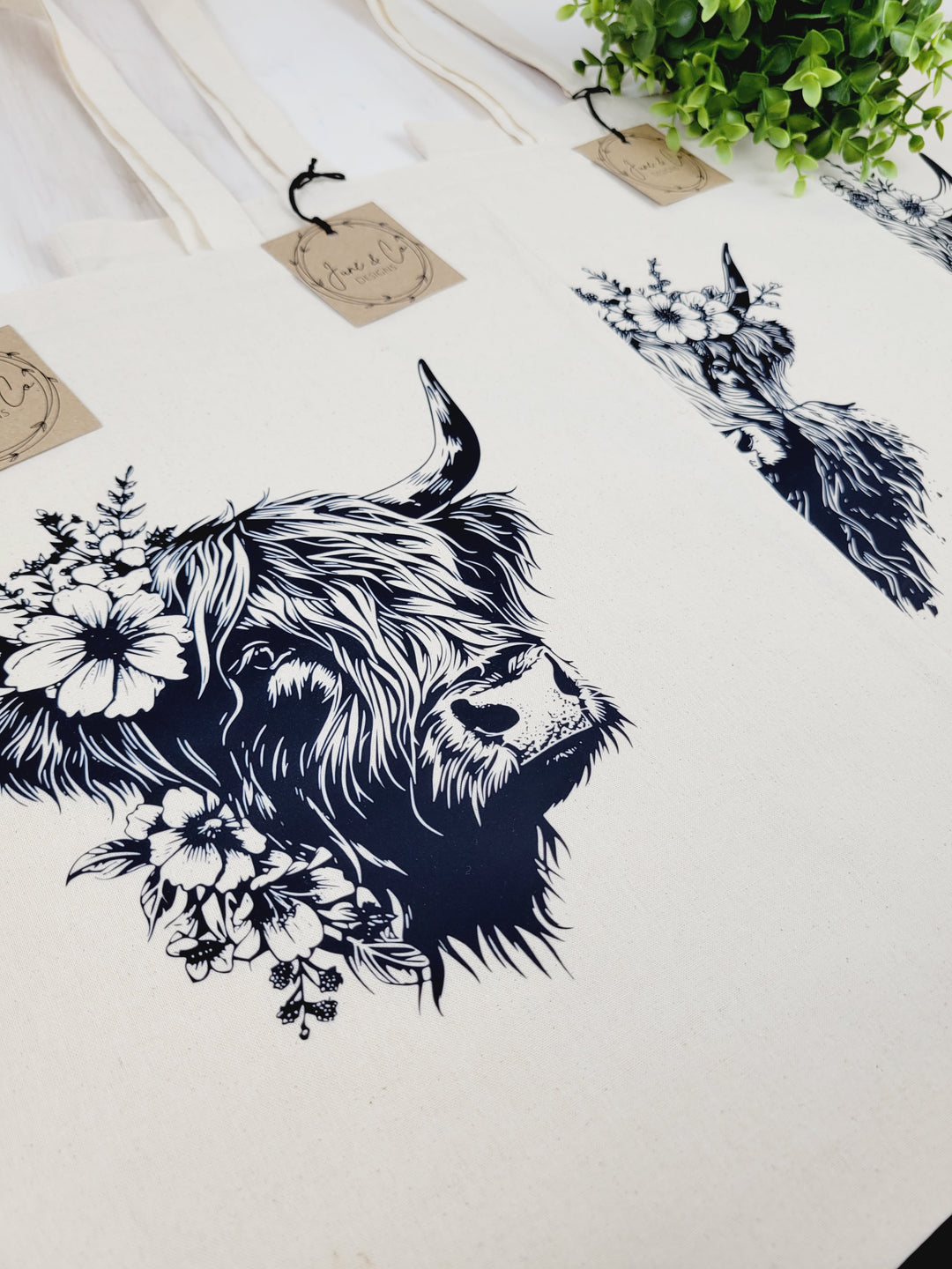 June & Co Designs, Highland Cow Canvas Bags