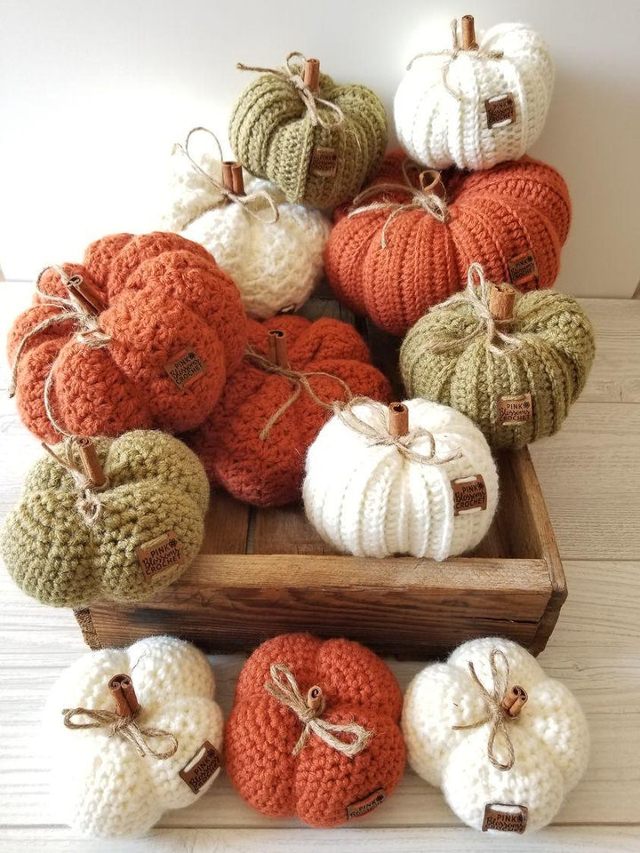 Pink Blossom Crochet, Handmade Crochet Pumpkin Decor