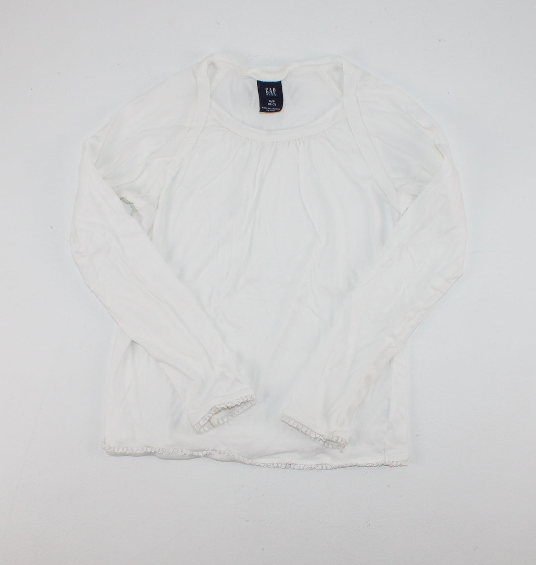 GAP WHITE LONG SLEEVE TOP 6-7Y EUC