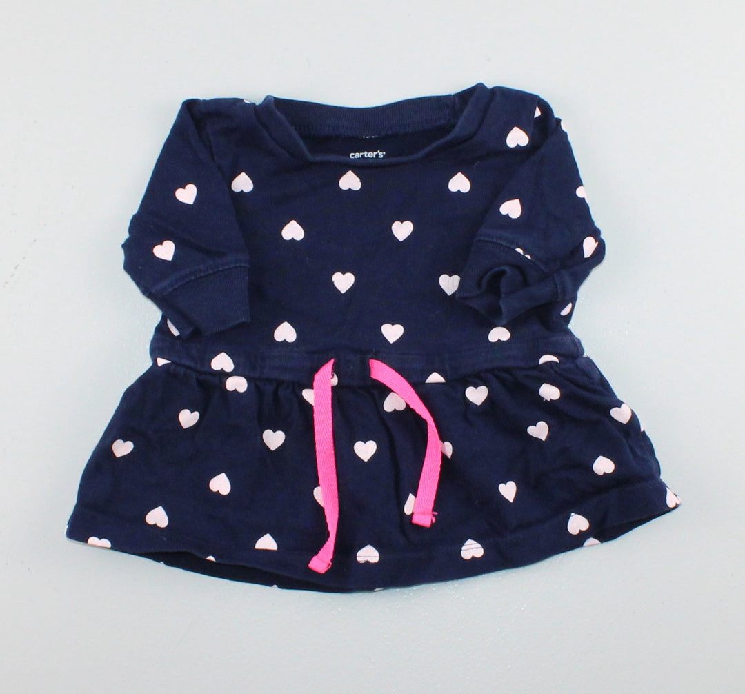 CARTERS NAVY TOP WITH HEARTS 6M EUC